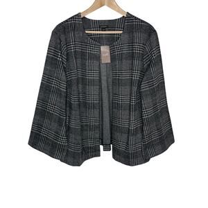 J. Jill Wearever Collection Women Open Front Jacket XL Tall Black Plaid Workwear